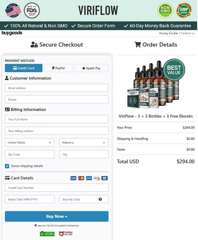 ViriFlow order page